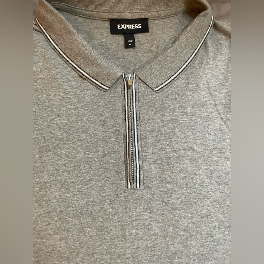 Express Heather Gray Polo Shirt with Zip Collar